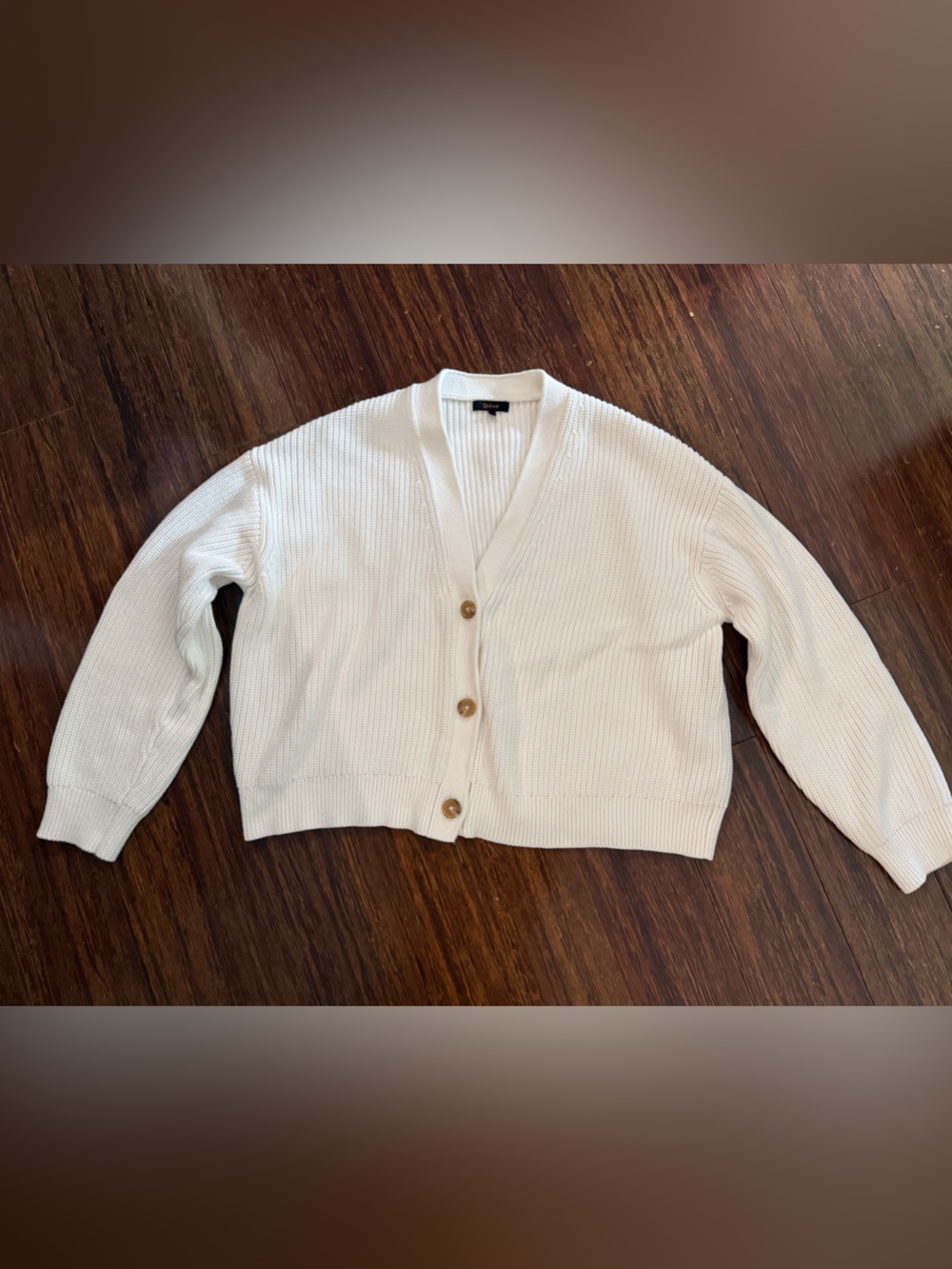 Quince Cream Button-Front Knit Cardigan